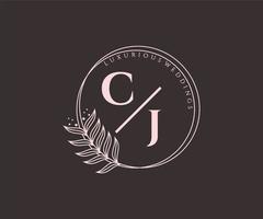 cj initialen brief hochzeitsmonogramm logos vorlage, handgezeichnete moderne minimalistische und florale vorlagen für einladungskarten, datum speichern, elegante identität. vektor