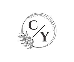 cy initials brief hochzeitsmonogramm logos vorlage, handgezeichnete moderne minimalistische und florale vorlagen für einladungskarten, save the date, elegante identität. vektor