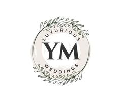 ym Initialen Brief Hochzeit Monogramm Logos Vorlage, handgezeichnete moderne minimalistische und florale Vorlagen für Einladungskarten, Datum speichern, elegante Identität. vektor