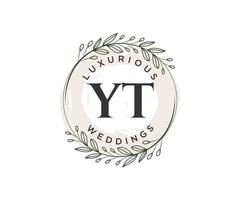 yt Initialen Brief Hochzeit Monogramm Logos Vorlage, handgezeichnete moderne minimalistische und florale Vorlagen für Einladungskarten, Datum speichern, elegante Identität. vektor