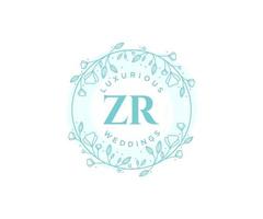 zr initialen brief hochzeitsmonogramm logos vorlage, handgezeichnete moderne minimalistische und florale vorlagen für einladungskarten, datum speichern, elegante identität. vektor