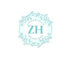 Z H initialer brev bröllop monogram logotyper mall, hand dragen modern minimalistisk och blommig mallar för inbjudan kort, spara de datum, elegant identitet. vektor