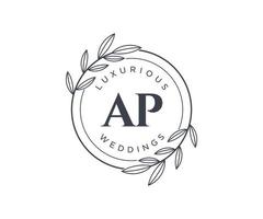 ap Initialen Brief Hochzeit Monogramm Logos Vorlage, handgezeichnete moderne minimalistische und florale Vorlagen für Einladungskarten, Datum speichern, elegante Identität. vektor