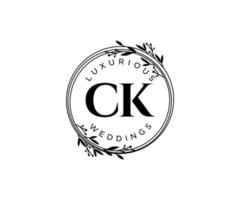 ck Initialen Brief Hochzeit Monogramm Logos Vorlage, handgezeichnete moderne minimalistische und florale Vorlagen für Einladungskarten, Datum speichern, elegante Identität. vektor