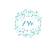 zw Initialen Brief Hochzeit Monogramm Logos Vorlage, handgezeichnete moderne minimalistische und florale Vorlagen für Einladungskarten, Datum speichern, elegante Identität. vektor