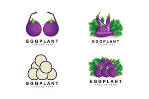 äggplanta logotyp design, grönsaker illustration lila vegetabiliska plantage vektor, produkt varumärke ikon mall vektor