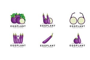 Auberginen-Logo-Design, Gemüseillustration lila Gemüseplantagenvektor, Symbolvorlage für Produktmarken vektor