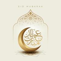 eid mubarak islamic hälsningar kort design med halvmåne måne och eid kalligrafi vektor