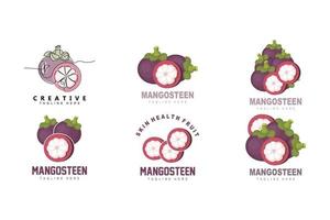 Mangosteen-Logo-Design, Vektor aus frischen Früchten für die Hautgesundheit, Markenillustration für Obstläden und natürliche Hautmedizin