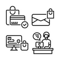 E-Commerce Symbole Satz. Einkaufen Anerkennung Karte, Email, App Verfolgung, Kunde Service. perfekt zum Webseite Handy, Mobiltelefon Anwendung, App Symbole, Präsentation, Illustration und irgendein andere Projekte vektor