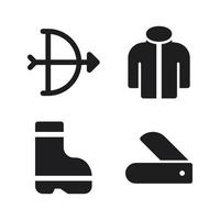 Abenteuer Symbole Satz. Pfeil Bogen, Jacke, Stiefel, Messer. perfekt zum Webseite Handy, Mobiltelefon Anwendung, App Symbole, Präsentation, Illustration und irgendein andere Projekte vektor