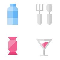 Essen trinken Symbole Satz. trinken Flasche, Gabel Löffel, Süssigkeit, Cocktail. perfekt zum Webseite Handy, Mobiltelefon Anwendung, App Symbole, Präsentation, Illustration und irgendein andere Projekte vektor