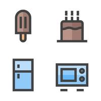 mat dryck ikoner uppsättning. is grädde, kaka, kylskåp, ugn. perfekt för hemsida mobil app, app ikoner, presentation, illustration och några Övrig projekt vektor
