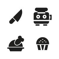 Essen trinken Symbole Satz. Messer, Toaster, geröstet Huhn, Kuchen. perfekt zum Webseite Handy, Mobiltelefon Anwendung, App Symbole, Präsentation, Illustration und irgendein andere Projekte vektor