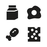 mat dryck ikoner uppsättning. mjölk låda, friterad ägg, friterad kyckling, ost. perfekt för hemsida mobil app, app ikoner, presentation, illustration och några Övrig projekt vektor