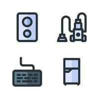 Elektronik Gerät Symbole Satz. Lautsprecher, Vakuum Reiniger, Klaviatur, Kühlschrank. perfekt zum Webseite Handy, Mobiltelefon Anwendung, App Symbole, Präsentation, Illustration und irgendein andere Projekte vektor