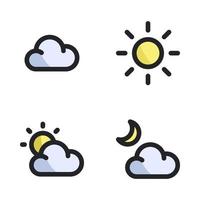 Wetter Symbole Satz. Wolke, Sonne, Wolke Sonne, Nacht. perfekt zum Webseite Handy, Mobiltelefon Anwendung, App Symbole, Präsentation, Illustration und irgendein andere Projekte vektor