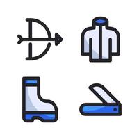 Abenteuer Symbole Satz. Pfeil Bogen, Jacke, Stiefel, Messer. perfekt zum Webseite Handy, Mobiltelefon Anwendung, App Symbole, Präsentation, Illustration und irgendein andere Projekte vektor