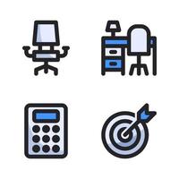 Geschäft Verwaltung Symbole Satz. Büro Stuhl, Schreibtisch, Taschenrechner, Tor Ziel. perfekt zum Webseite Handy, Mobiltelefon Anwendung, App Symbole, Präsentation, Illustration und irgendein andere Projekte vektor