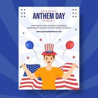 National Hymne Tag Vertikale Poster mit vereinigt Zustände von Amerika Flagge eben Karikatur Hand gezeichnet Vorlagen Illustration vektor