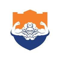 stark hjärna vektor logotyp design. hjärna med stark dubbel- biceps.