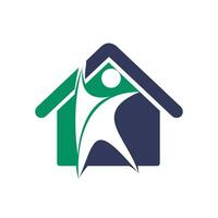 Zuhause mit glücklich Mensch Vektor Logo Design. Wohltätigkeit, Hilfe und Unterstützung Organisation Vektor Design.
