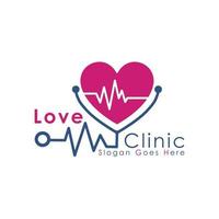 Liebe Klinik Logo Design. Stethoskop und Herz Symbol Vektor Design. Gesundheit und Medizin Symbol.