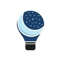 Nacht- und Glühbirnen-Logo. Glühbirne mit Nachthimmel im Vektordesign. vektor