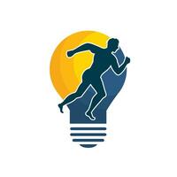 kreatives Laufsymbol-Logo-Design. Glühbirne und Running Man-Vektor-Logo-Design. vektor