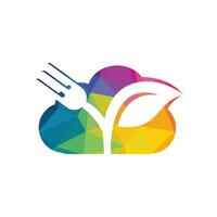 gaffel blad och moln vektor logotyp design. organisk mat begrepp med gaffel och blad.