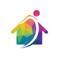 Zuhause mit glücklich Mensch Vektor Logo Design. Wohltätigkeit, Hilfe und Unterstützung Organisation Vektor Design.