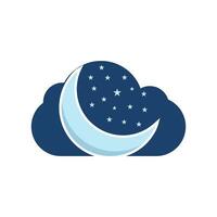 Wolke Nacht Logo Design. Hälfte Mond, Sterne und Wolke Vektor Design.