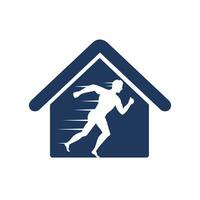 Haus Lauf Symbol Logo Design. Laufen Mann Vektor Symbol. Sport und Wettbewerb Konzept.