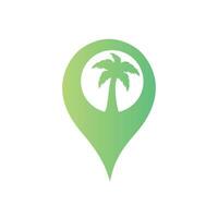 GPS-Strandschild-Vektor-Logo-Design. GPS und Palmensymbol. Navigationsvektorlogo. Navigationsvektorsymbol. vektor