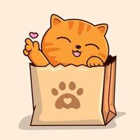 Tabby Katze im Einkaufen Tasche - - gestreift Orange Katze im Papier Tasche Liebe Hand Pfoten vektor