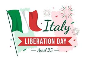 Italien befrielse dag illustration med Semester fira på april 25 och Vinka flagga italiensk i platt tecknad serie hand dragen för landning sida mallar vektor