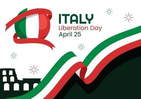 Italien befrielse dag illustration med Semester fira på april 25 och Vinka flagga italiensk i platt tecknad serie hand dragen för landning sida mallar vektor