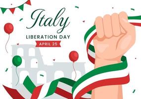 Italien befrielse dag illustration med Semester fira på april 25 och Vinka flagga italiensk i platt tecknad serie hand dragen för landning sida mallar vektor