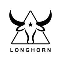 texas långhorn, Land Västra tjur nötkreatur årgång retro logotyp vektor