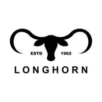 texas långhorn, Land Västra tjur nötkreatur årgång retro logotyp vektor