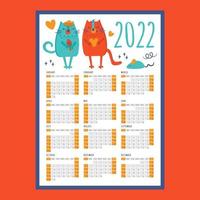 Katze Liebe Kalender 2022 Jahr Veranstalter Vektor Illustration einstellen