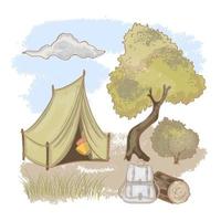 Camping sich ausruhen beim Natur Hand gezeichnet Vektor Illustration einstellen