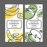 Apfel Banane Design Etiketten skizzieren Vektor Illustration einstellen