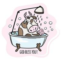 Kuh ist gewaschen im Bad Karikatur Tier Vektor Illustration einstellen