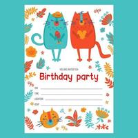 katt flicka inviterar födelsedag söt platt stil text baner vektor