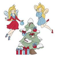 jul dekor ny år prinsessa vektor illustration uppsättning