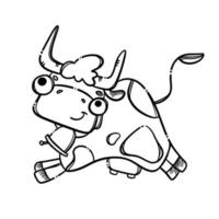trinken Milch einfarbig Karikatur Kuh Vektor Illustration einstellen