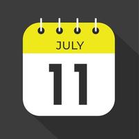 Juli Tag 11. Nummer elf auf ein Weiß Papier mit Gelb Farbe Rand auf ein schwarz Hintergrund Vektor. vektor