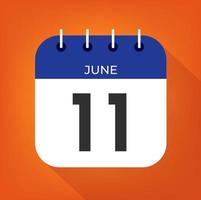 Juni Tag 11. Nummer elf auf ein Weiß Papier mit Blau Farbe Rand auf ein Orange Hintergrund Vektor. vektor
