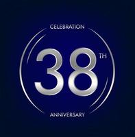 38 Jubiläum. achtunddreißig Jahre Geburtstag Feier Banner im Silber Farbe. kreisförmig Logo mit elegant Nummer Design. vektor